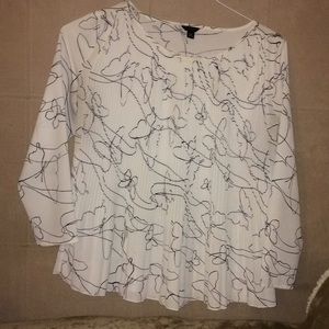 White blouse w/thin black line butterfly designs